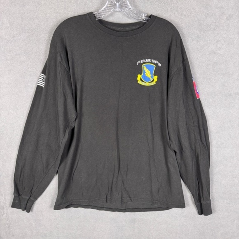 US Army Mens L 1st Airborne Red Devils T-Short Long‎ Sleeve Black